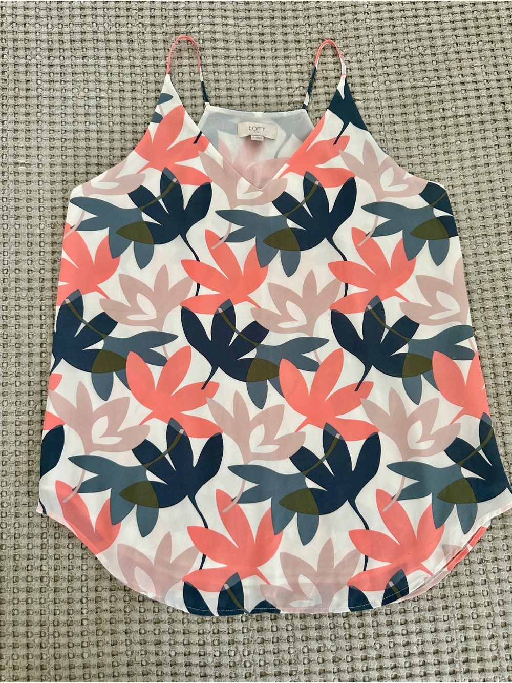 LOFT Coral, Navy & Blush Floral Print Spaghetti Strap Camisole